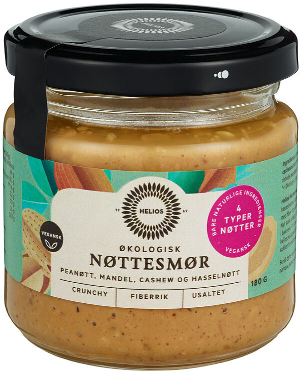 Nøttesmørmiks med fire ulike nøtter; peanøtt, cashew, mandel og hasselnøtt, er også en nyhet i Meny.