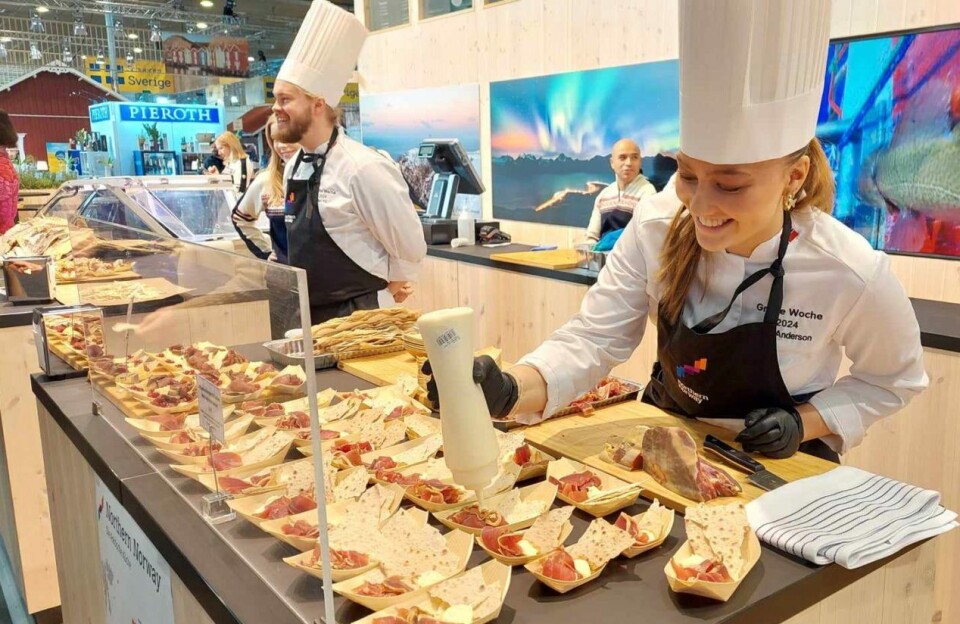 Glimt fra den norske paviljongen på Grüne Woche 2024. Det gikk unna. Norsk mat var etterspurt i den tyske hovedstaden.