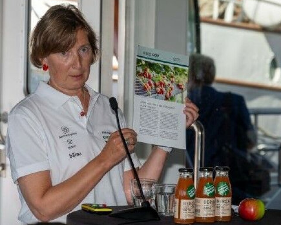 Forskningssjef Inger Martinussen står bak en ny rapport om vekst for frukt og grønnsaker fra Norge. Her under presentasjonen av funnene under Arendalsuka 2025. Forskningssjef Inger Martinussen ved Nibio står bak en ny rapport om vekst for frukt og grønnsaker fra Norge. Her under presentasjonen under Arendalsuka 2025.